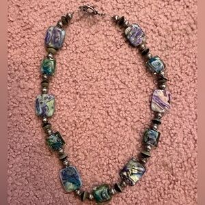 Handmade Mother Of Pearl She’ll And Glass Necklace Toggle Silver tone